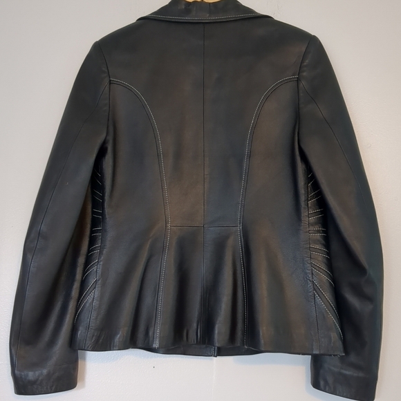 Zerimar Leather Jacket Women's Small Black Stitching Spanish Matrix Biker Party - Picture 4 of 10